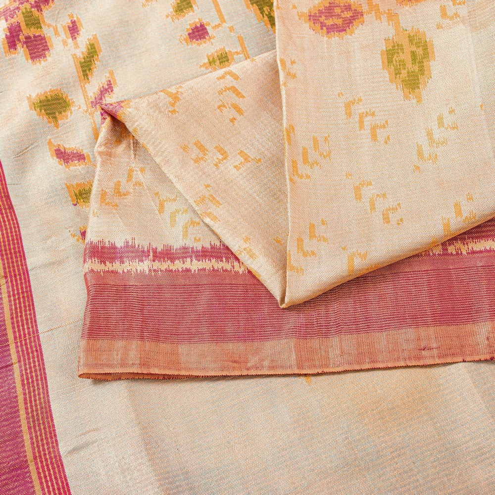 Sanskriti Vintage Beige-Pink Pure Silk Saree Ikat Hand Woven Patan Patola 5.5Yd