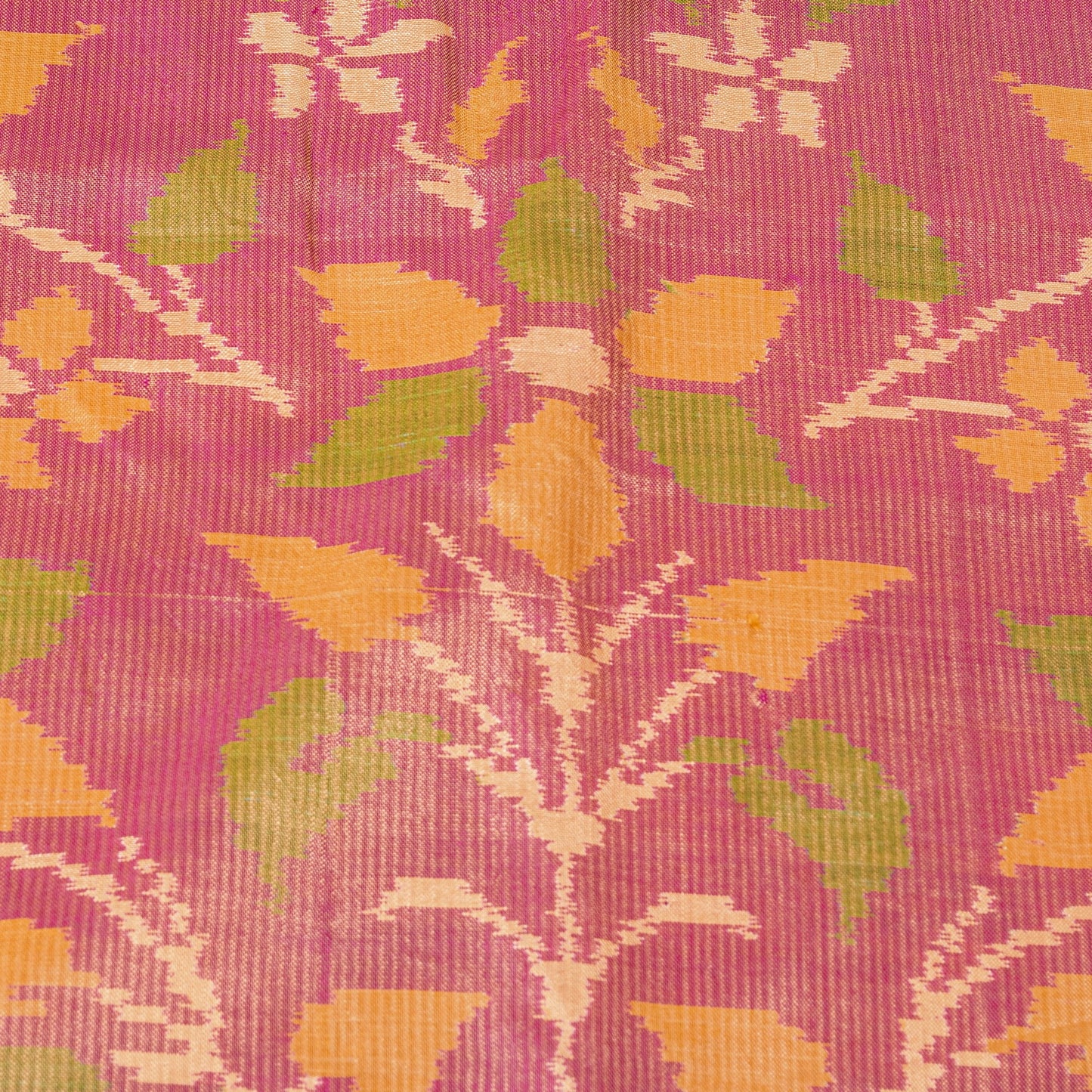 Sanskriti Vintage Beige-Pink Pure Silk Saree Ikat Hand Woven Patan Patola 5.5Yd