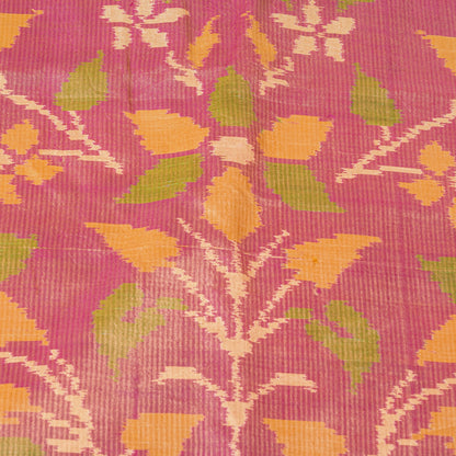 Sanskriti Vintage Beige-Pink Pure Silk Saree Ikat Hand Woven Patan Patola 5.5Yd