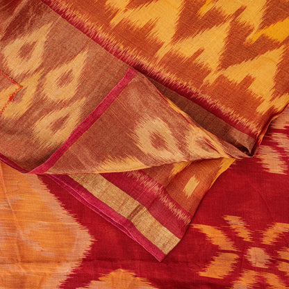 Sanskriti Vintage Red Cotton Silk Saree Ikat Hand-Woven Sambhalpuri 5.5Yd Sari
