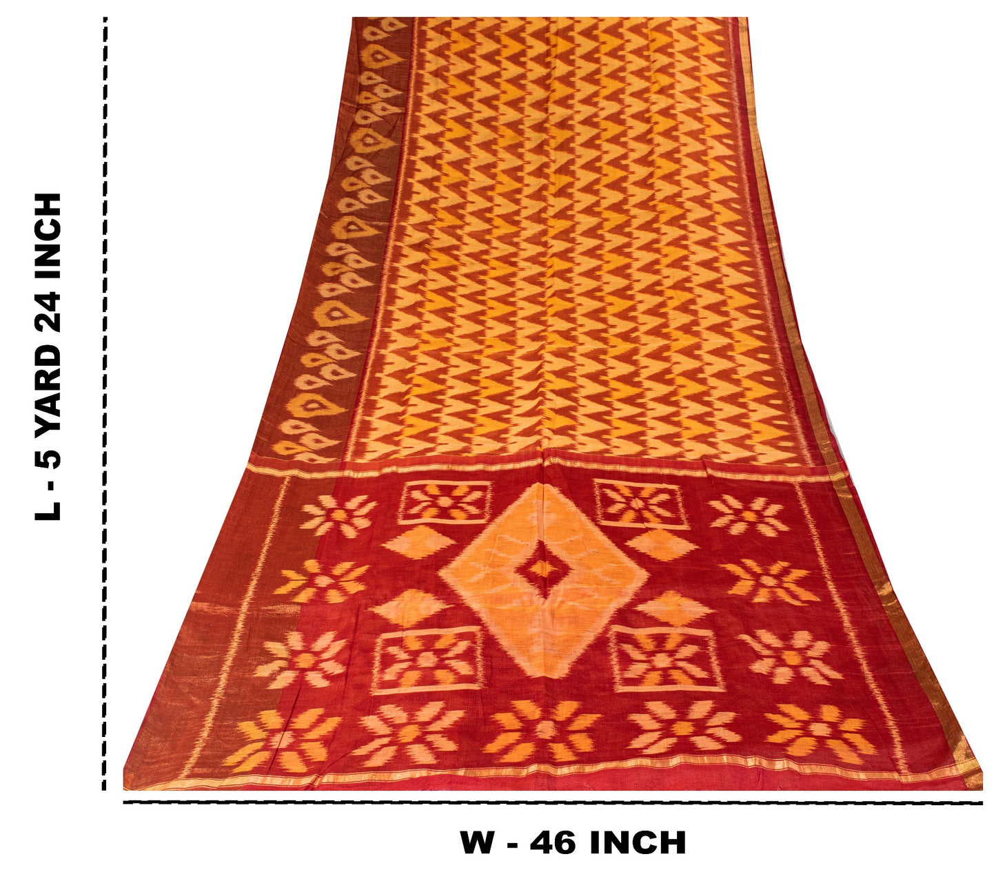 Sanskriti Vintage Red Cotton Silk Saree Ikat Hand-Woven Sambhalpuri 5.5Yd Sari