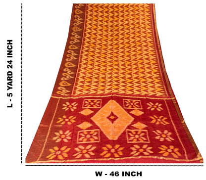 Sanskriti Vintage Red Cotton Silk Saree Ikat Hand-Woven Sambhalpuri 5.5Yd Sari