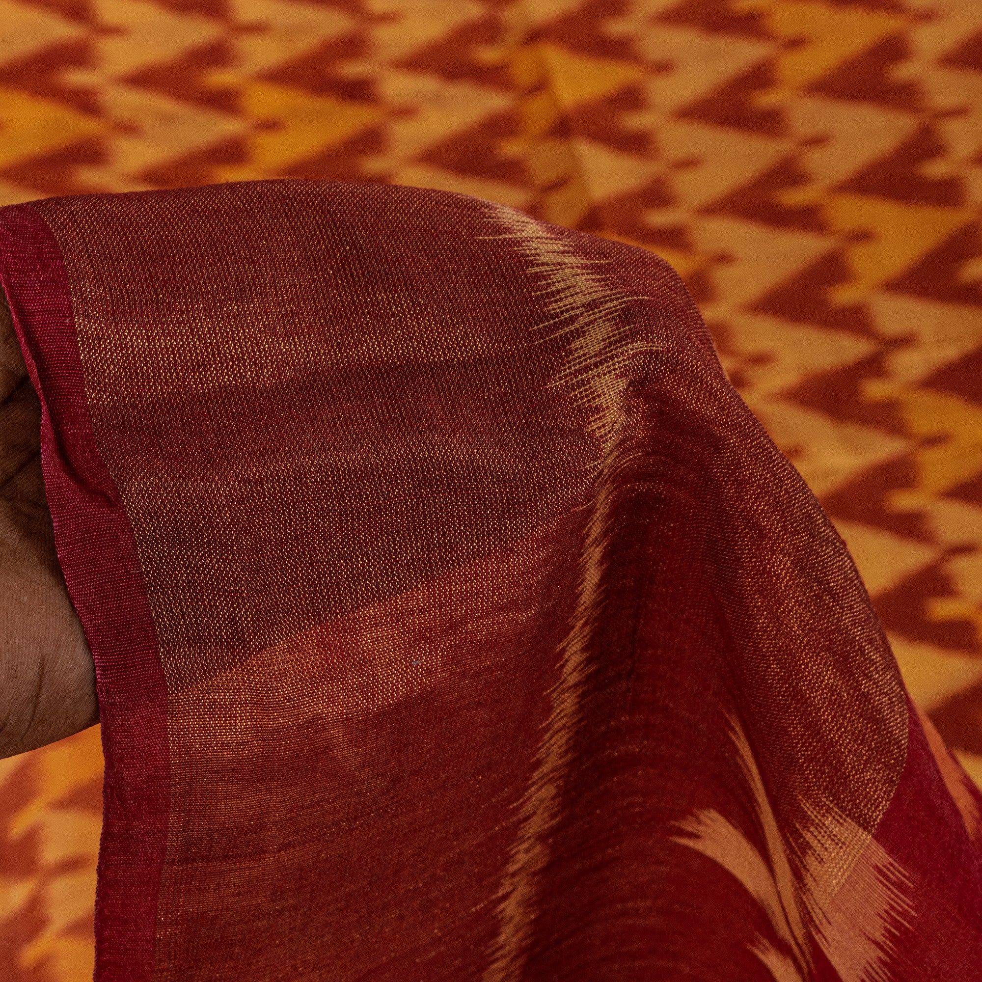 Sanskriti Vintage Red Cotton Silk Saree Ikat Hand-Woven Sambhalpuri 5.5Yd Sari