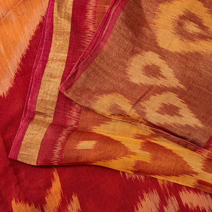 Sanskriti Vintage Red Cotton Silk Saree Ikat Hand-Woven Sambhalpuri 5.5Yd Sari