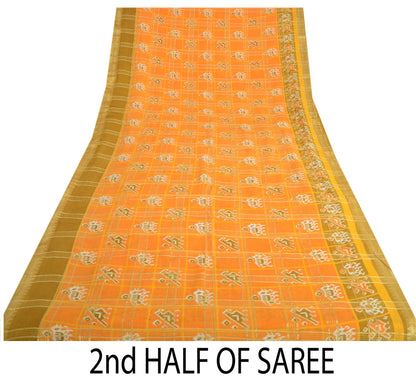 Sanskriti Vintage Orange Pure Cotton Saree Patan PatoIa Ikat Printed Woven 5+Yd