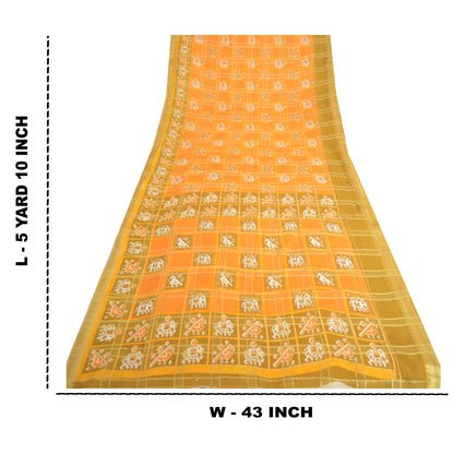 Sanskriti Vintage Orange Pure Cotton Saree Patan PatoIa Ikat Printed Woven 5+Yd