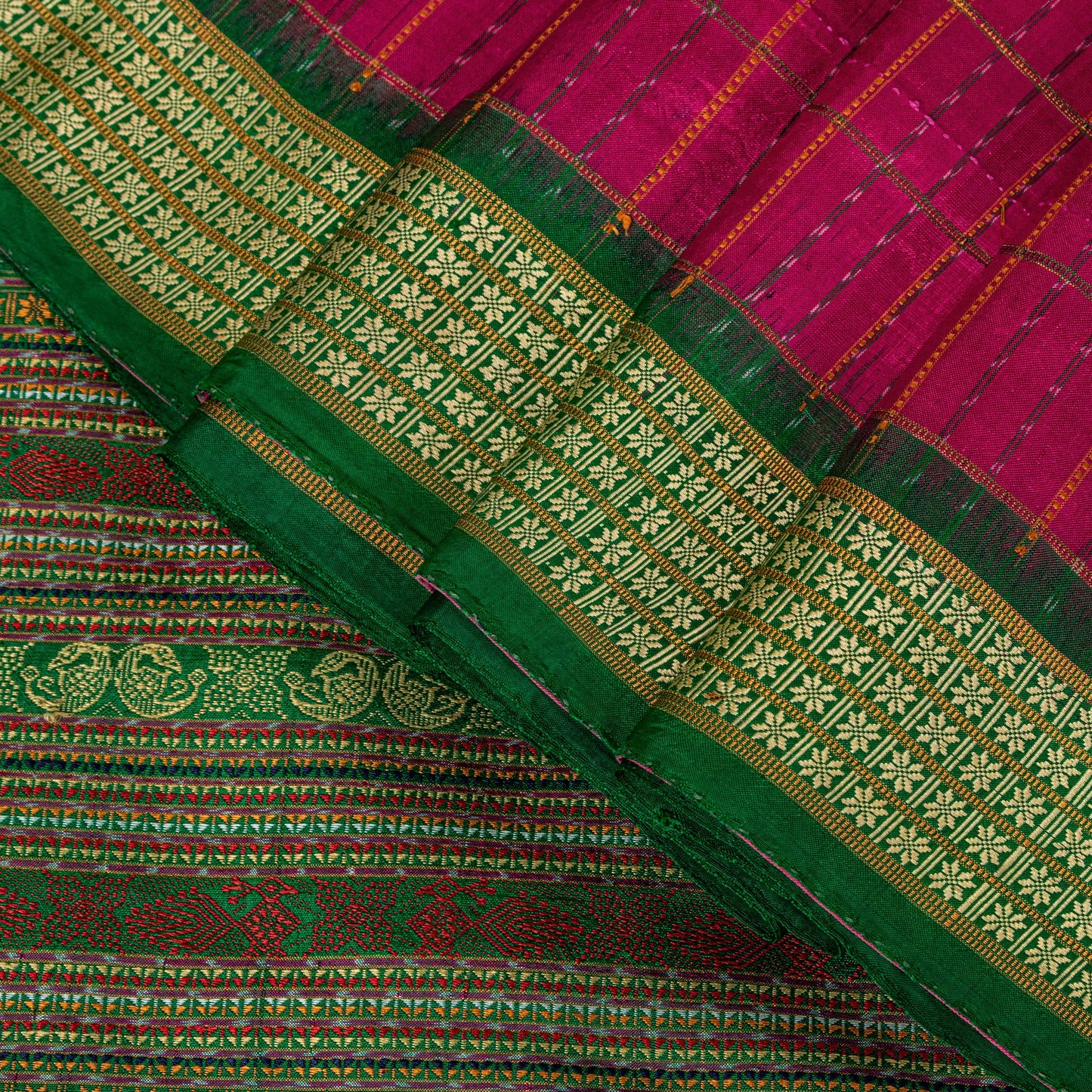 Sanskriti Vintage Pink Pure Silk Saree Peacock Floral Thread Hand-Woven 5.5 YD