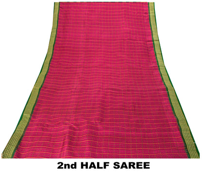 Sanskriti Vintage Pink Pure Silk Saree Peacock Floral Thread Hand-Woven 5.5 YD