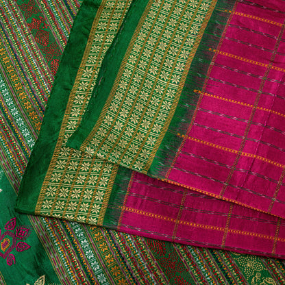 Sanskriti Vintage Pink Pure Silk Saree Peacock Floral Thread Hand-Woven 5.5 YD
