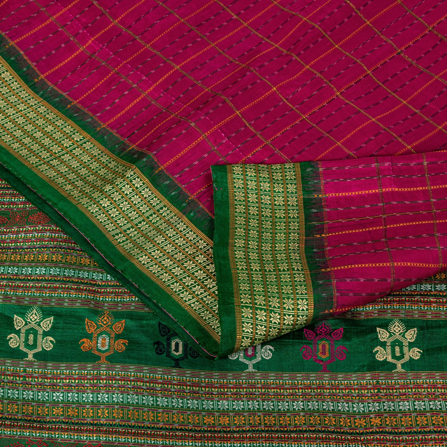 Sanskriti Vintage Pink Pure Silk Saree Peacock Floral Thread Hand-Woven 5.5 YD