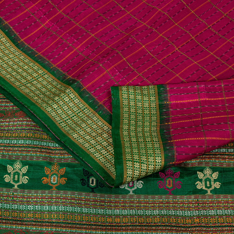 Sanskriti Vintage Pink Pure Silk Saree Peacock Floral Thread Hand-Woven 5.5 YD
