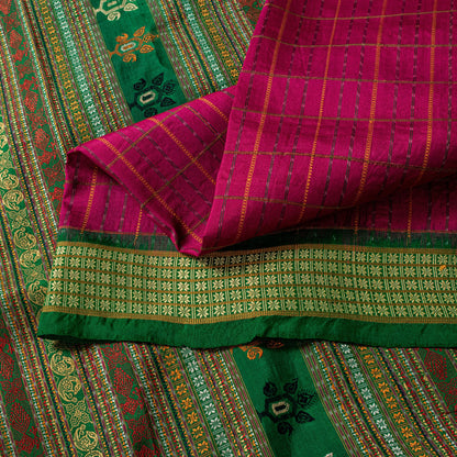 Sanskriti Vintage Pink Pure Silk Saree Peacock Floral Thread Hand-Woven 5.5 YD