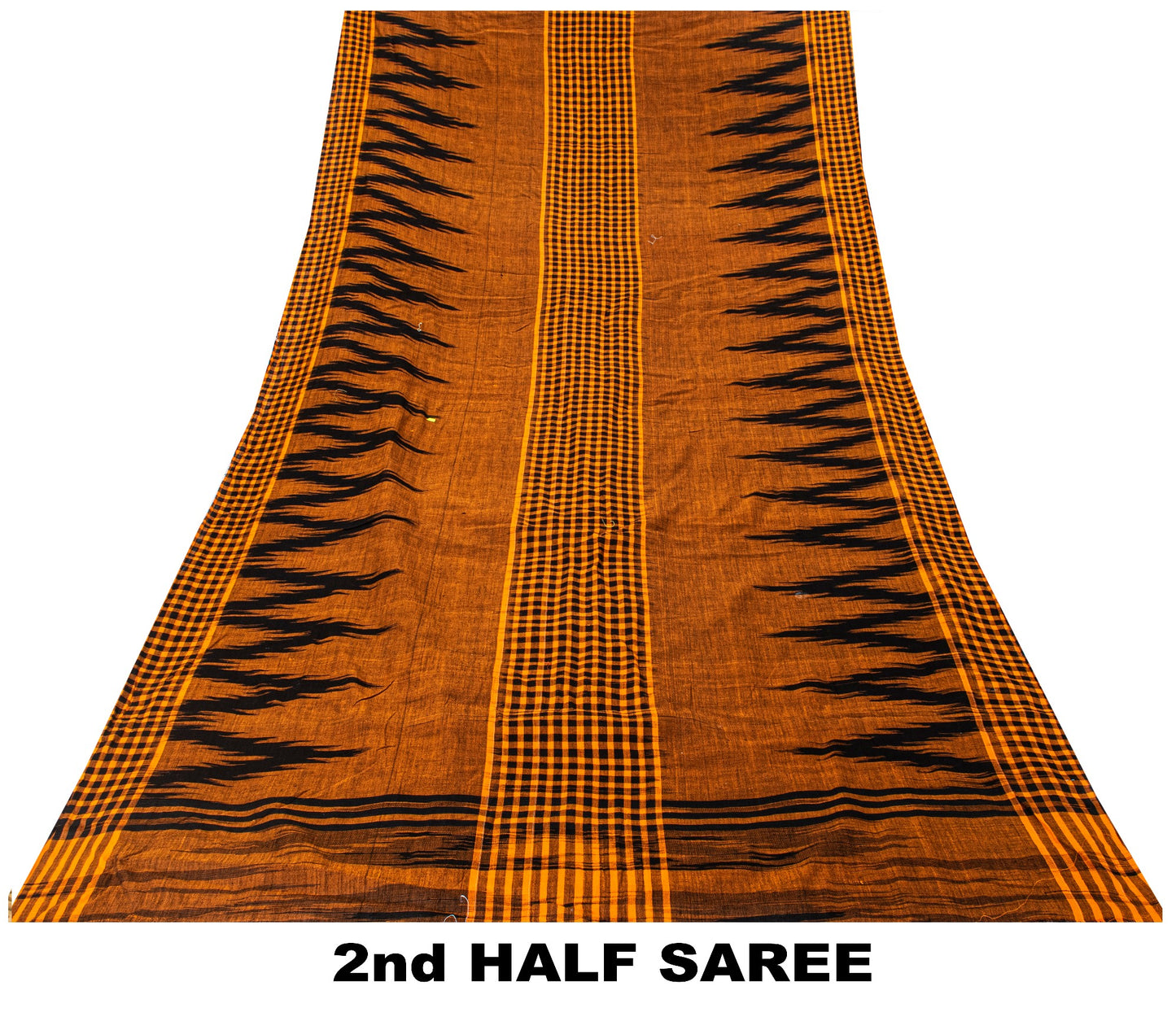 Sanskriti Vintage Mustard Pure Cotton Saree Sambhalpuri Ikat Handwoven 5.5Y Sari
