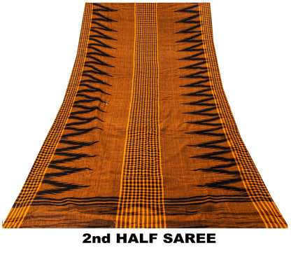 Sanskriti Vintage Mustard Pure Cotton Saree Sambhalpuri Ikat Handwoven 5.5Y Sari