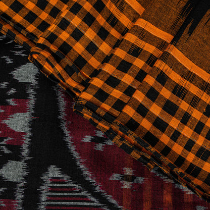 Sanskriti Vintage Mustard Pure Cotton Saree Sambhalpuri Ikat Handwoven 5.5Y Sari