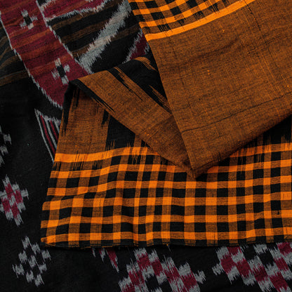 Sanskriti Vintage Mustard Pure Cotton Saree Sambhalpuri Ikat Handwoven 5.5Y Sari