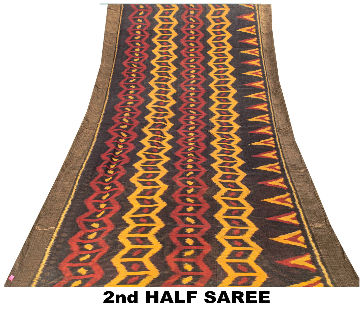 Sanskriti Vintage Black Cotton Silk Saree Ikat Hand Woven Sambhalpuri 5.5Yd Sari