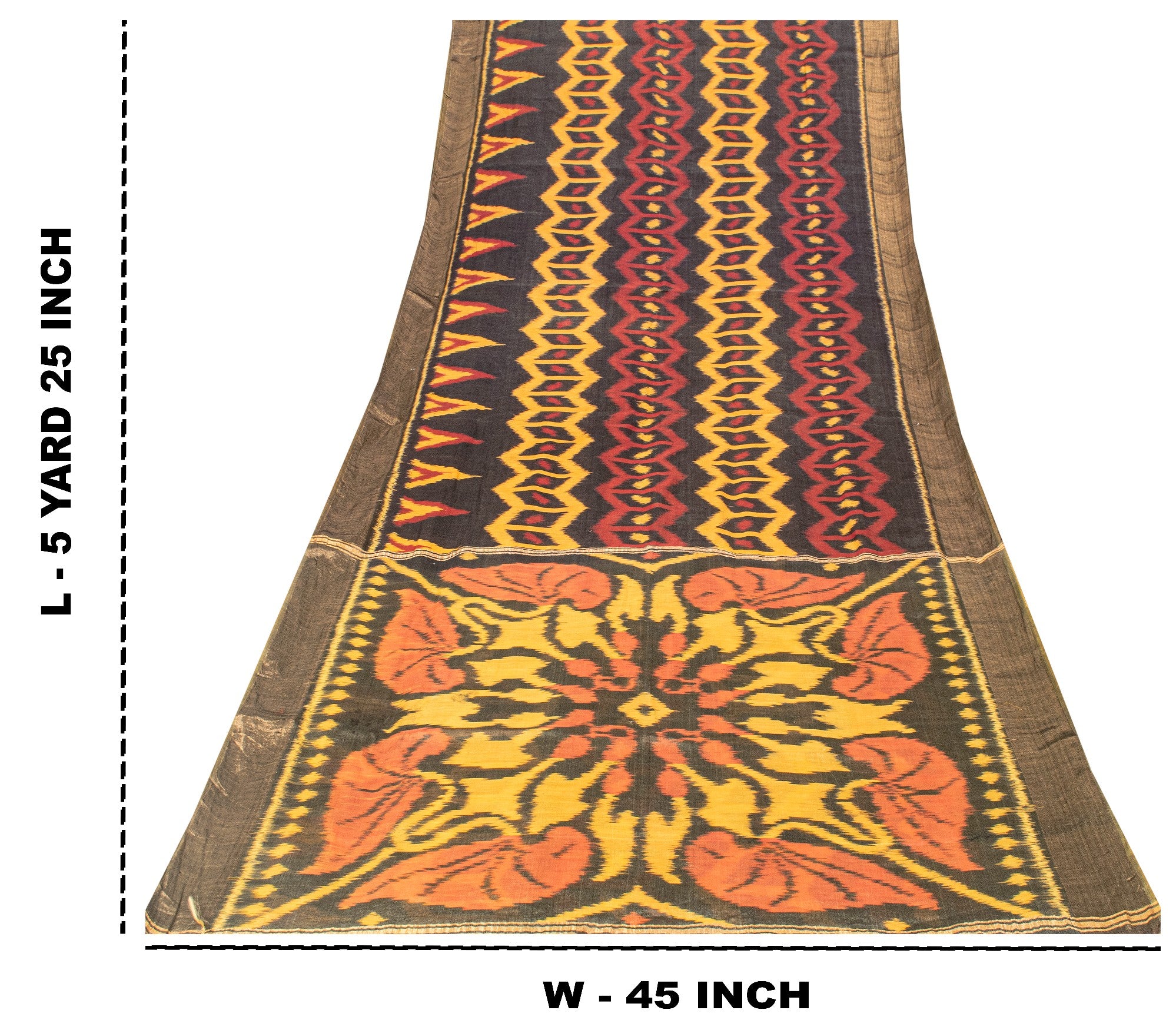 Sanskriti Vintage Black Cotton Silk Saree Ikat Hand Woven Sambhalpuri 5.5Yd Sari