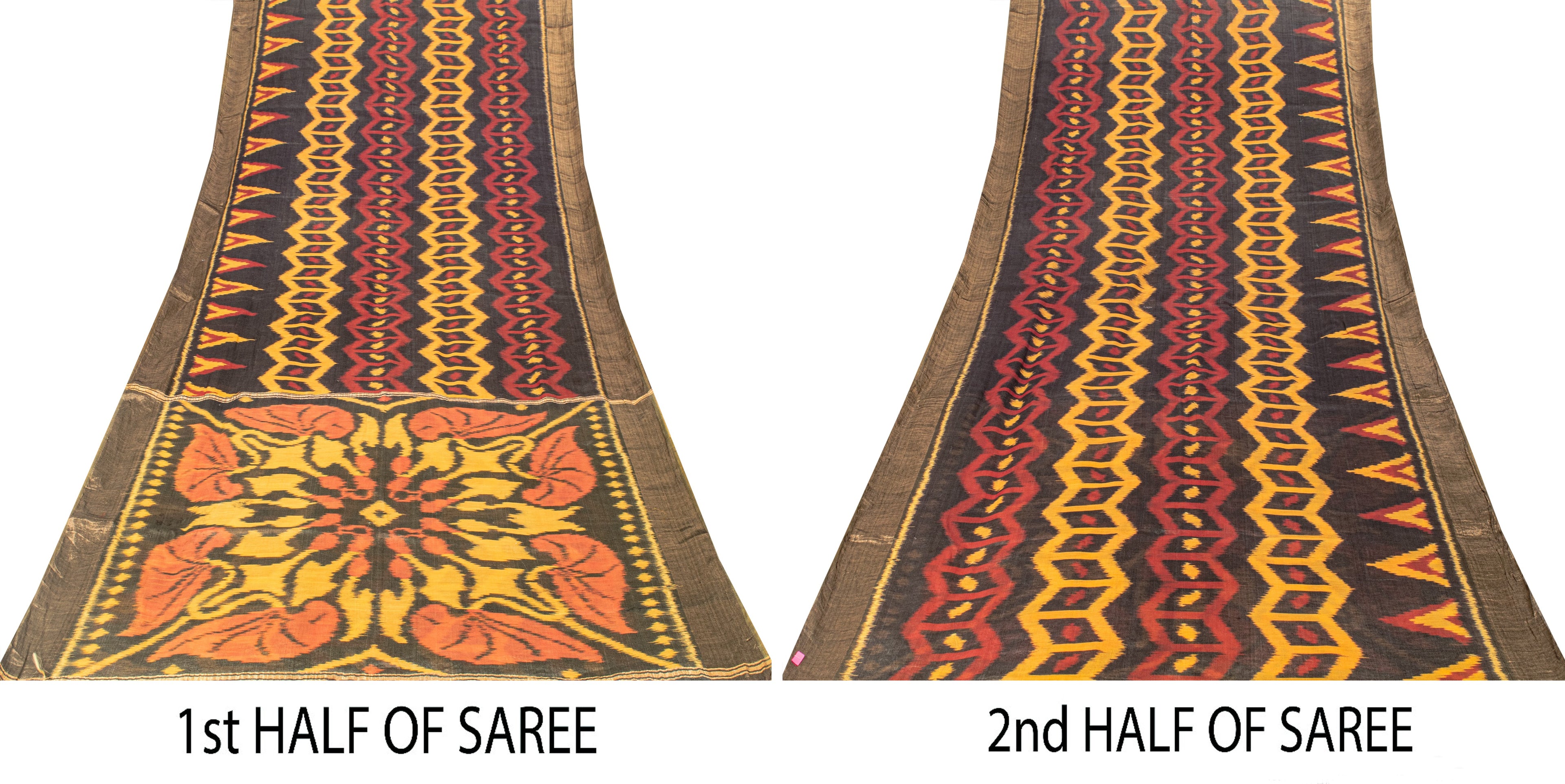 Sanskriti Vintage Black Cotton Silk Saree Ikat Hand Woven Sambhalpuri 5.5Yd Sari