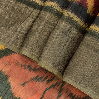 Sanskriti Vintage Black Cotton Silk Saree Ikat Hand Woven Sambhalpuri 5.5Yd Sari