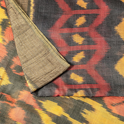 Sanskriti Vintage Black Cotton Silk Saree Ikat Hand Woven Sambhalpuri 5.5Yd Sari