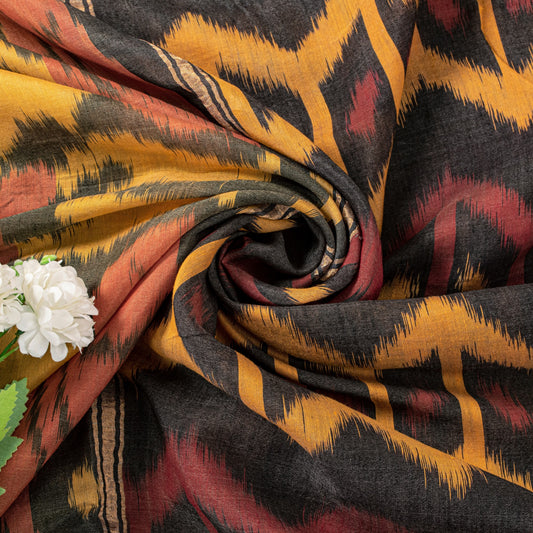 Sanskriti Vintage Black Cotton Silk Saree Ikat Hand Woven Sambhalpuri 5.5Yd Sari