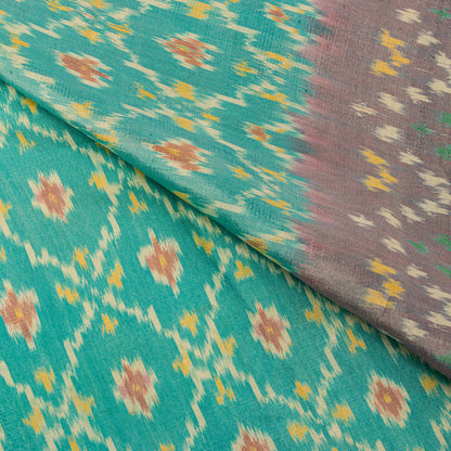 Sanskriti Vintage Soft Green Pure Silk Saree Ikat Hand Woven Patan Patola 5.5Yd