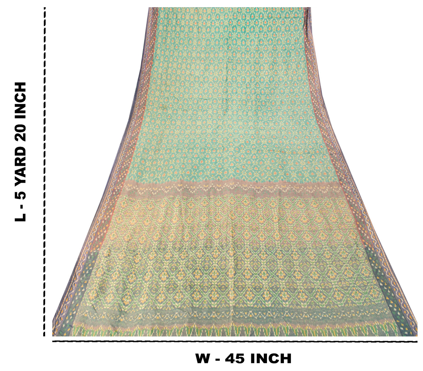 Sanskriti Vintage Soft Green Pure Silk Saree Ikat Hand Woven Patan Patola 5.5Yd