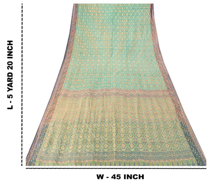 Sanskriti Vintage Soft Green Pure Silk Saree Ikat Hand Woven Patan Patola 5.5Yd