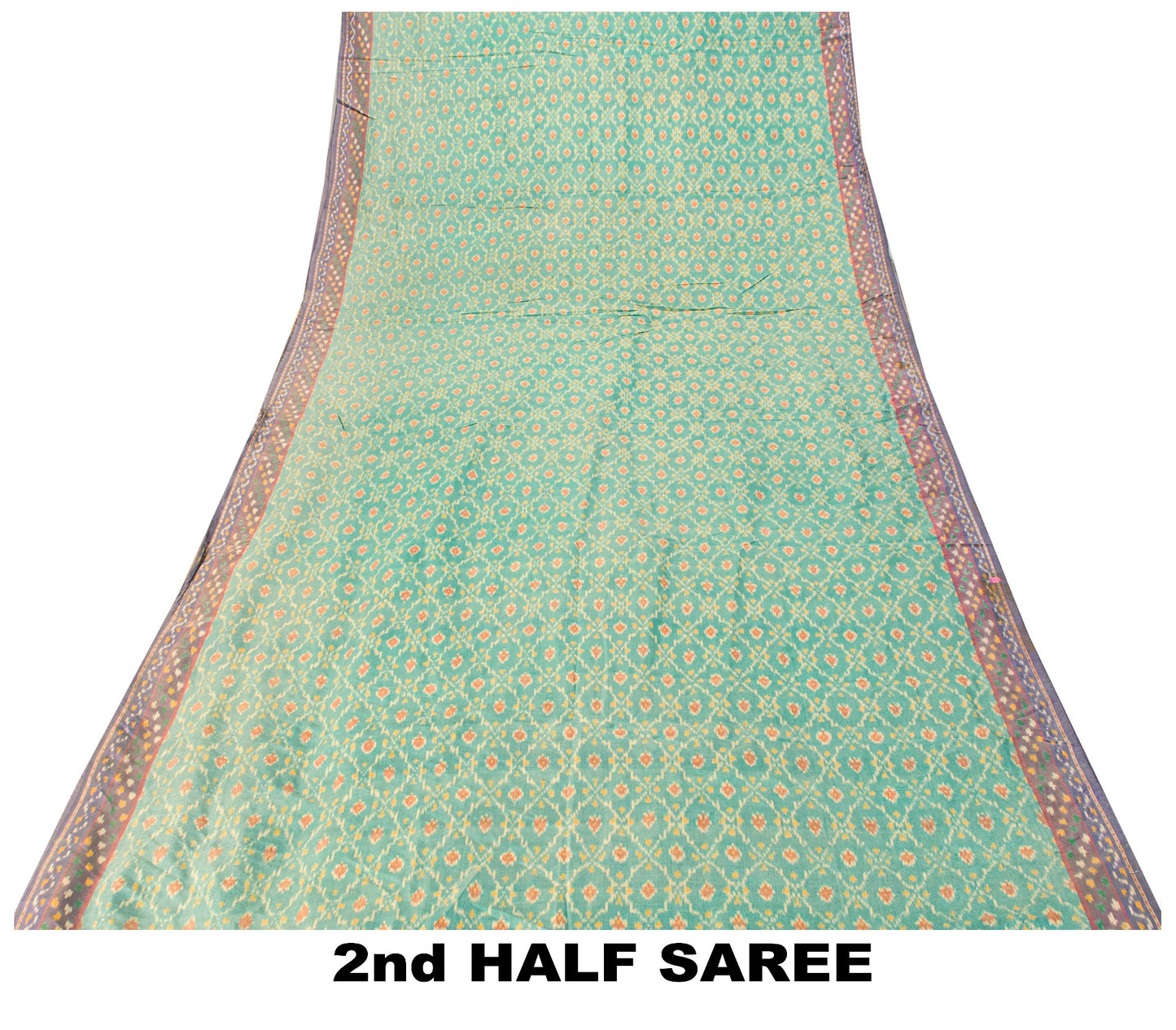 Sanskriti Vintage Soft Green Pure Silk Saree Ikat Hand Woven Patan Patola 5.5Yd
