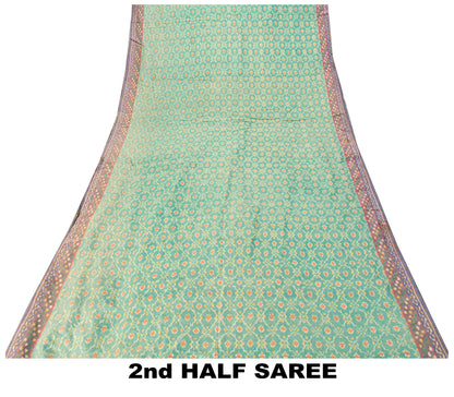 Sanskriti Vintage Soft Green Pure Silk Saree Ikat Hand Woven Patan Patola 5.5Yd