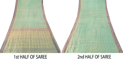 Sanskriti Vintage Soft Green Pure Silk Saree Ikat Hand Woven Patan Patola 5.5Yd