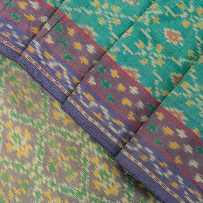 Sanskriti Vintage Soft Green Pure Silk Saree Ikat Hand Woven Patan Patola 5.5Yd