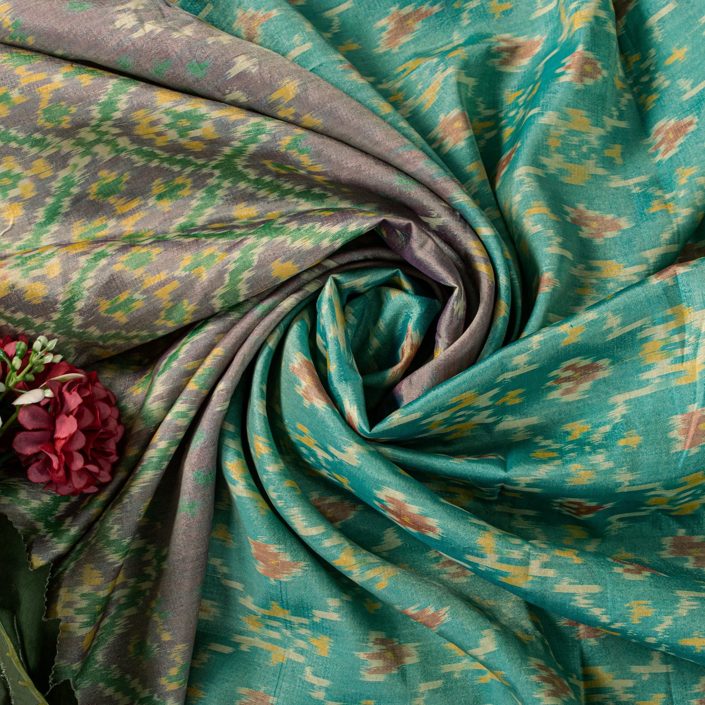 Sanskriti Vintage Soft Green Pure Silk Saree Ikat Hand Woven Patan Patola 5.5Yd
