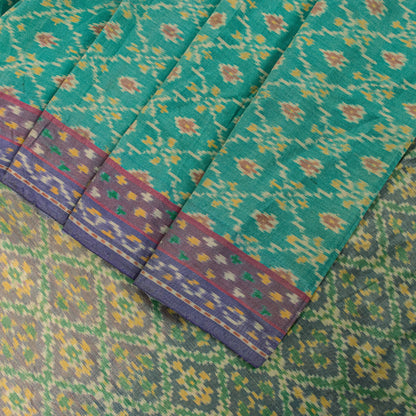 Sanskriti Vintage Soft Green Pure Silk Saree Ikat Hand Woven Patan Patola 5.5Yd