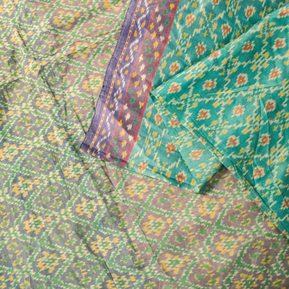 Sanskriti Vintage Soft Green Pure Silk Saree Ikat Hand Woven Patan Patola 5.5Yd