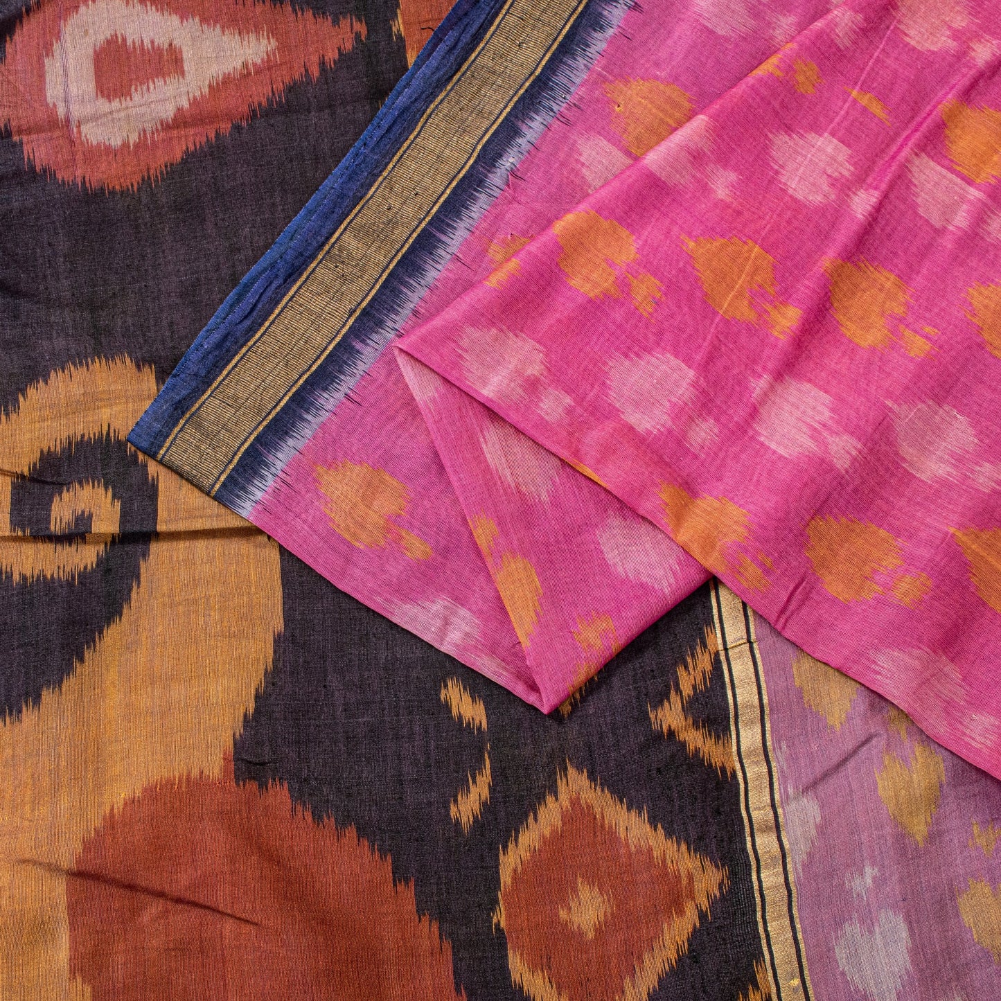 Sanskriti Vintage Pink Cotton Silk Saree Ikat Hand Woven Sambhalpuri 5.5Yd Sari