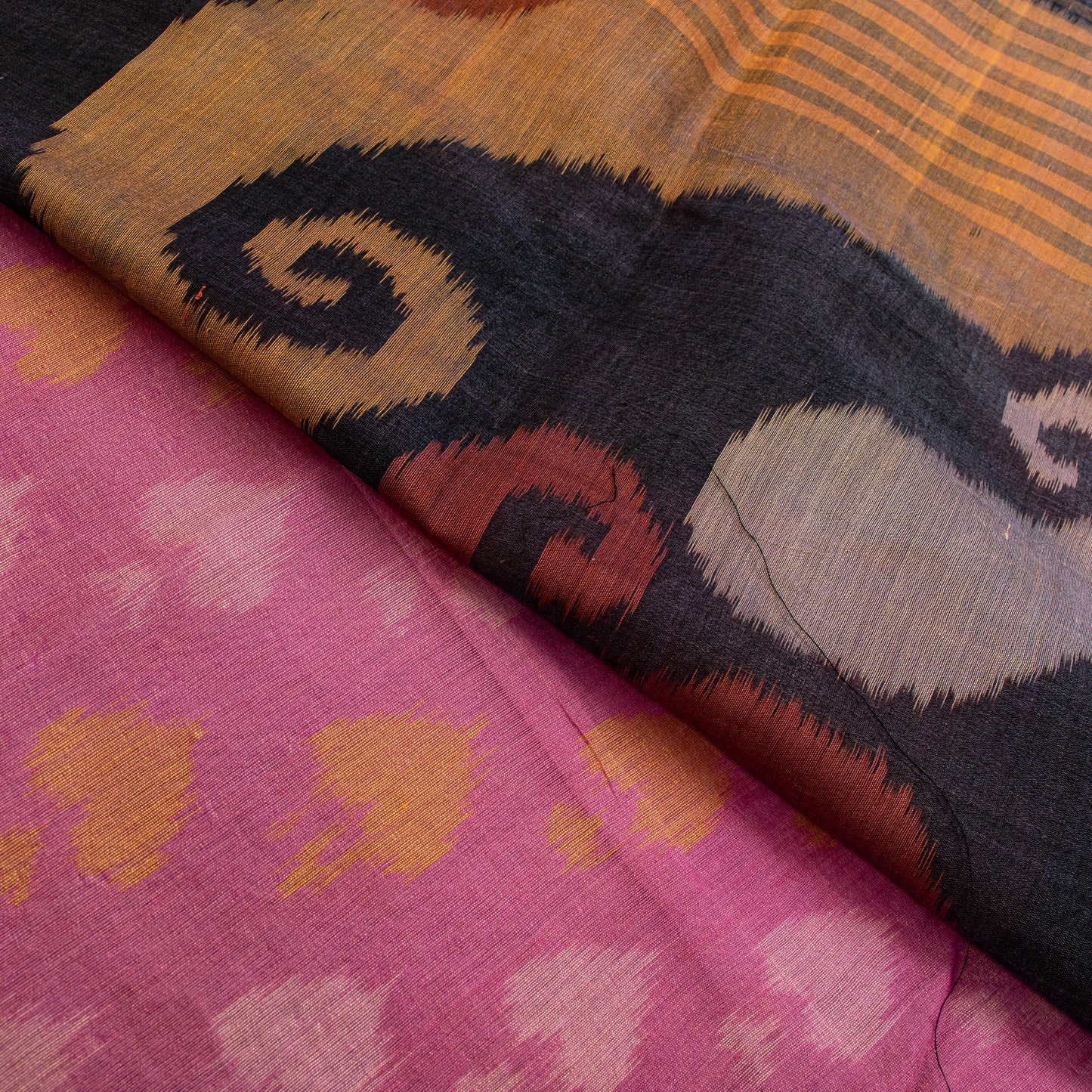 Sanskriti Vintage Pink Cotton Silk Saree Ikat Hand Woven Sambhalpuri 5.5Yd Sari