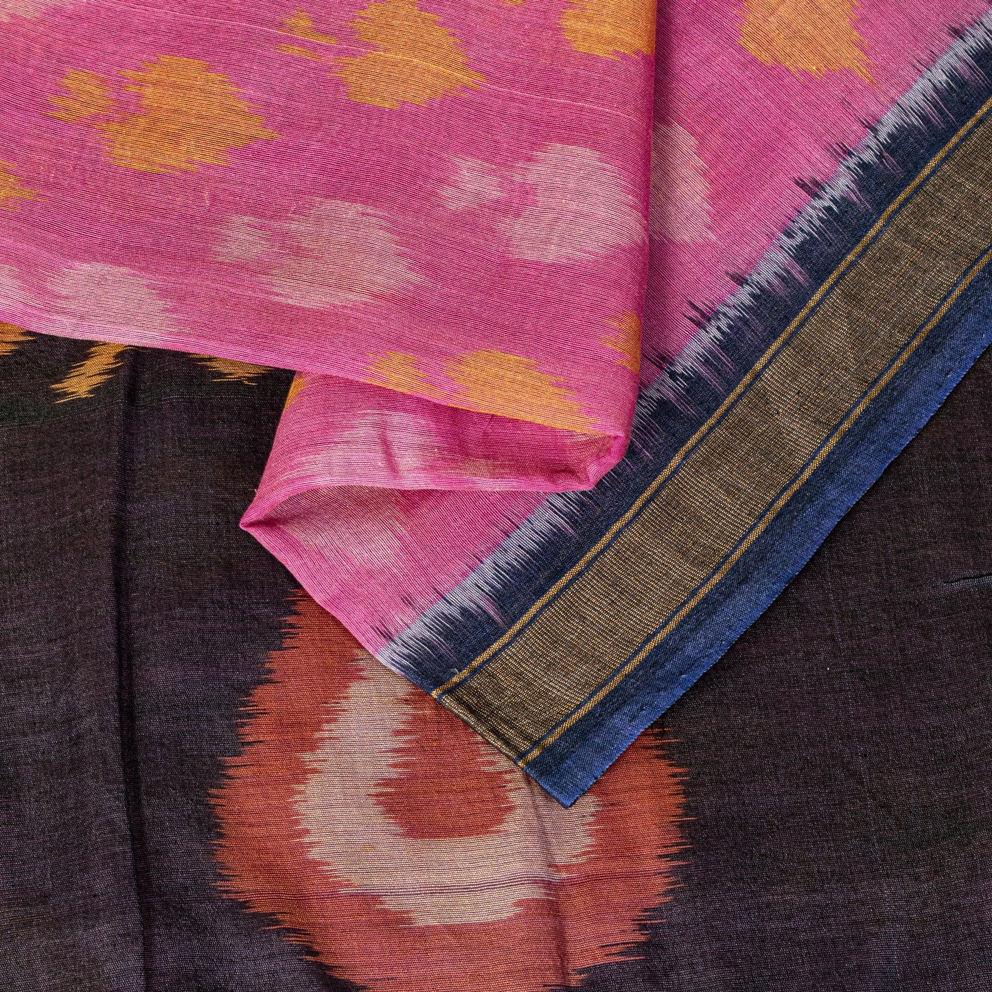 Sanskriti Vintage Pink Cotton Silk Saree Ikat Hand Woven Sambhalpuri 5.5Yd Sari