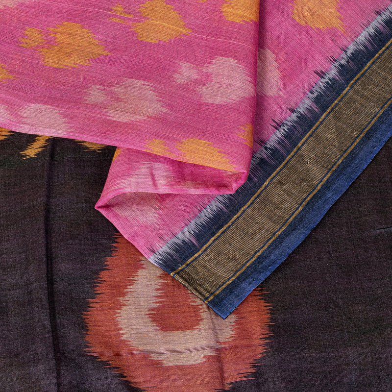 Sanskriti Vintage Pink Cotton Silk Saree Ikat Hand Woven Sambhalpuri 5.5Yd Sari