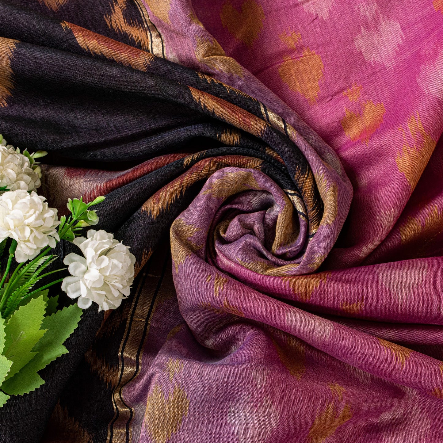Sanskriti Vintage Pink Cotton Silk Saree Ikat Hand Woven Sambhalpuri 5.5Yd Sari