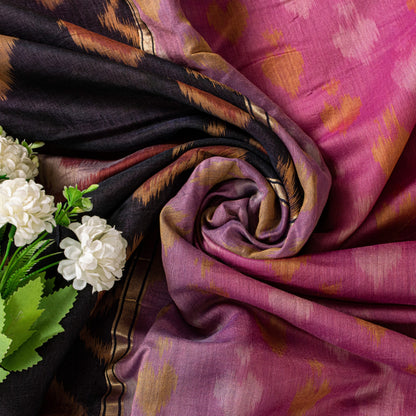 Sanskriti Vintage Pink Cotton Silk Saree Ikat Hand Woven Sambhalpuri 5.5Yd Sari