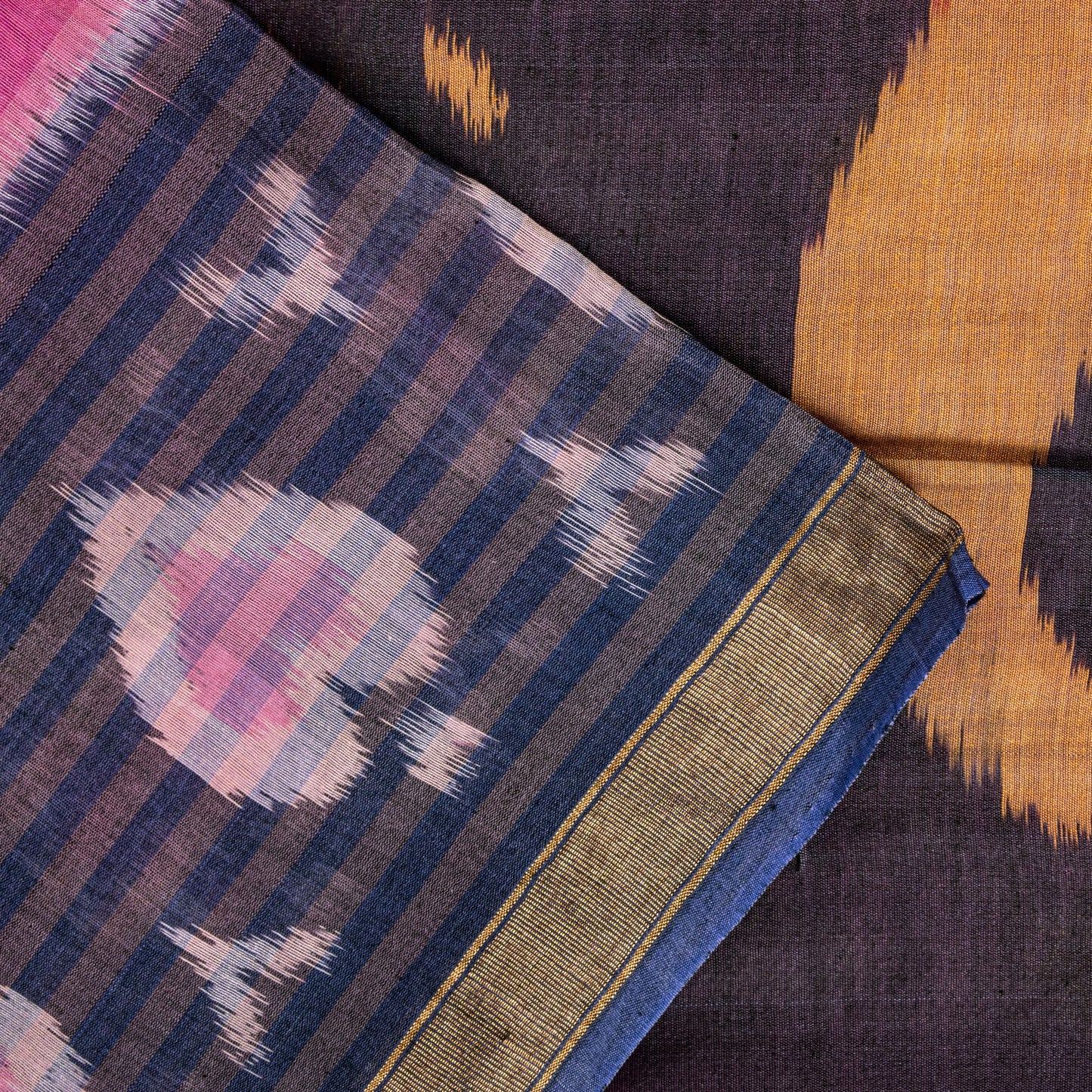 Sanskriti Vintage Pink Cotton Silk Saree Ikat Hand Woven Sambhalpuri 5.5Yd Sari