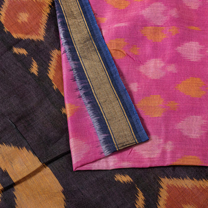 Sanskriti Vintage Pink Cotton Silk Saree Ikat Hand Woven Sambhalpuri 5.5Yd Sari