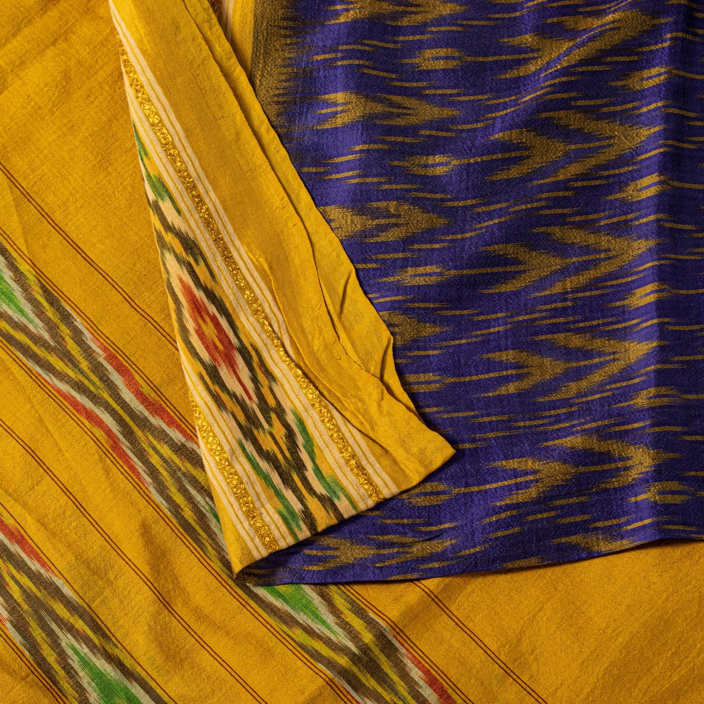 Sanskriti Vintage Purple Soft Pure Silk Saree Ikat Hand Woven Pochampally 5+Yd