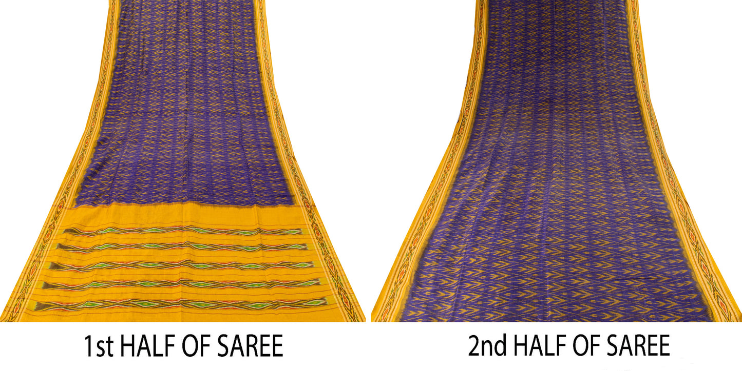 Sanskriti Vintage Purple Soft Pure Silk Saree Ikat Hand Woven Pochampally 5+Yd