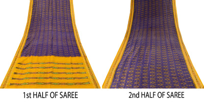 Sanskriti Vintage Purple Soft Pure Silk Saree Ikat Hand Woven Pochampally 5+Yd