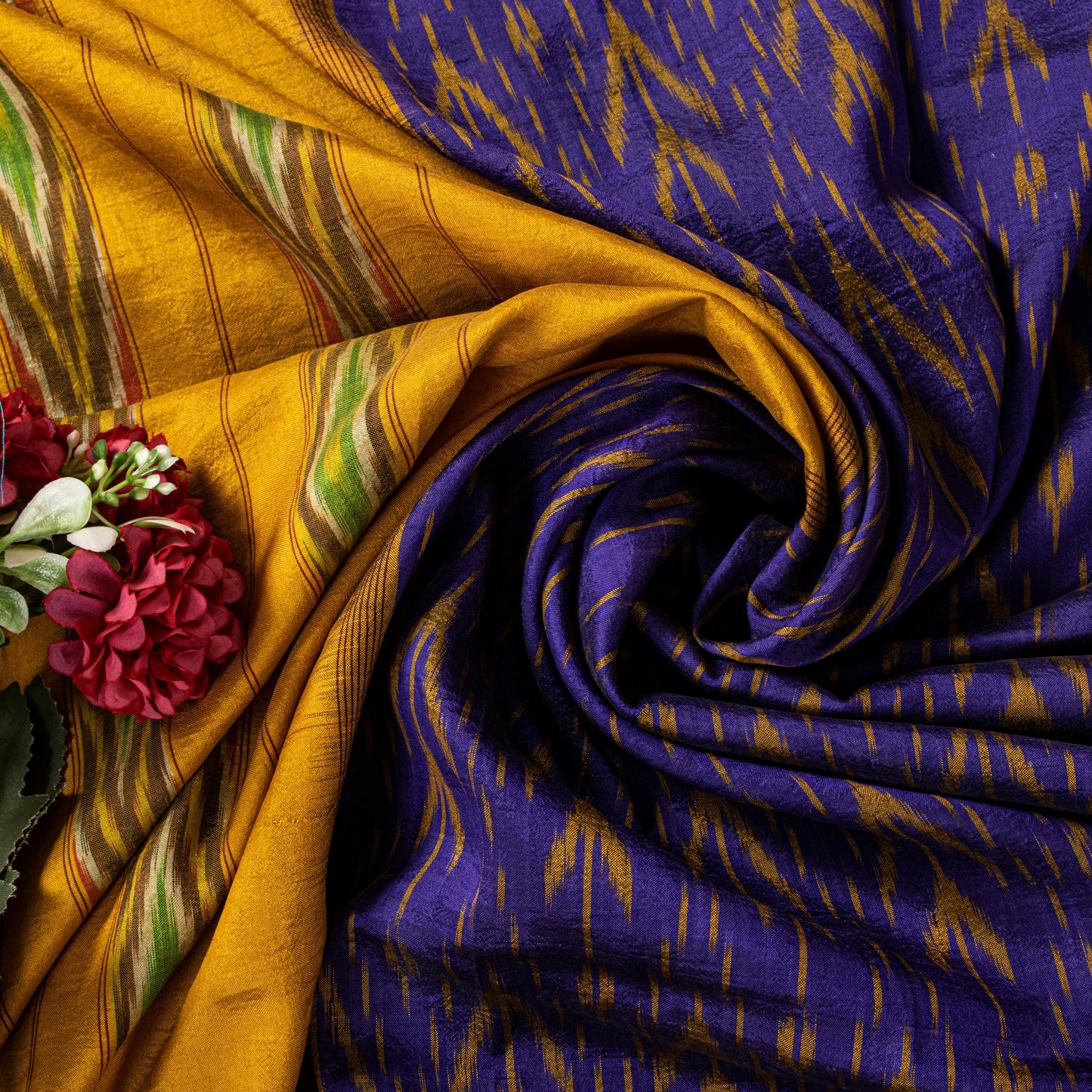 Sanskriti Vintage Purple Soft Pure Silk Saree Ikat Hand Woven Pochampally 5+Yd