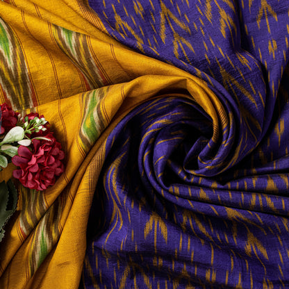 Sanskriti Vintage Purple Soft Pure Silk Saree Ikat Hand Woven Pochampally 5+Yd