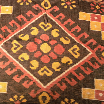 Sanskriti Vintage Brown Soft Cotton Silk Saree Ikat Hand Woven Sambhalpuri 5.5Yd